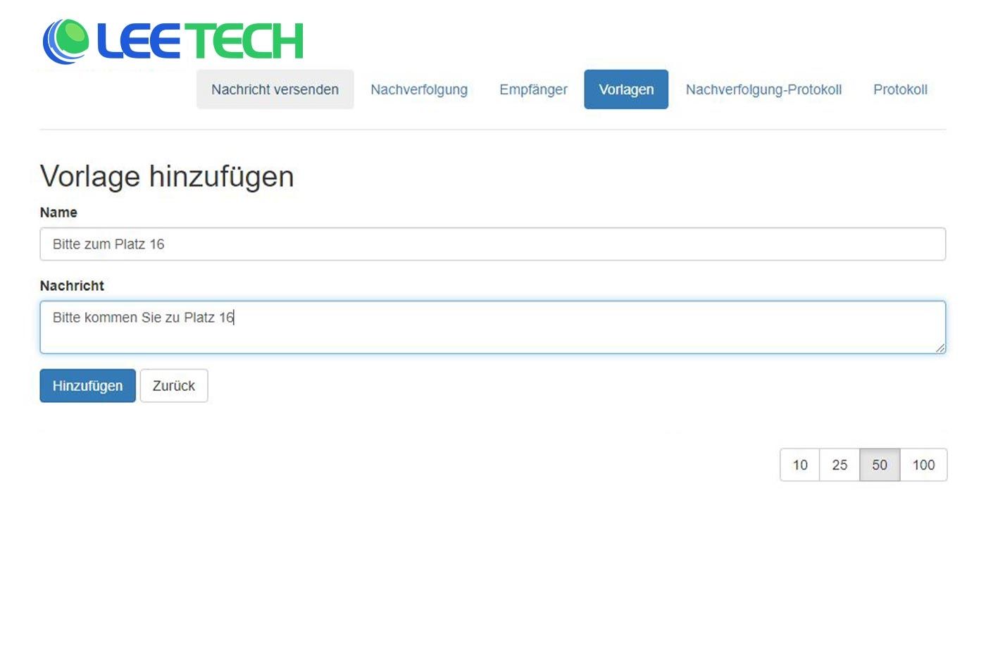 Softwareansicht: Vorlage hinzufügen