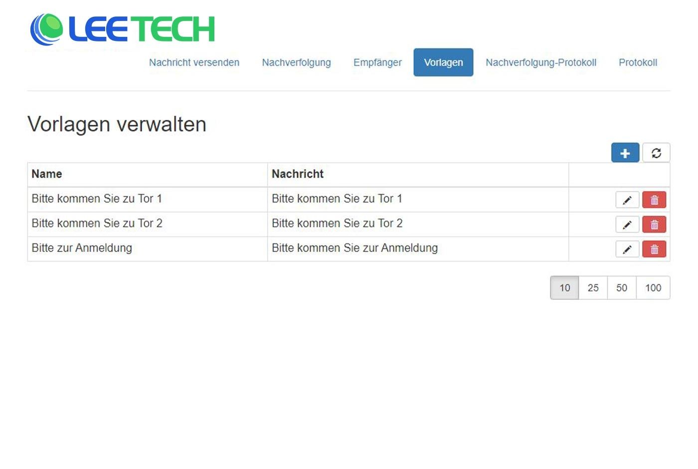 Softwareansicht: Vorlagen verwalten